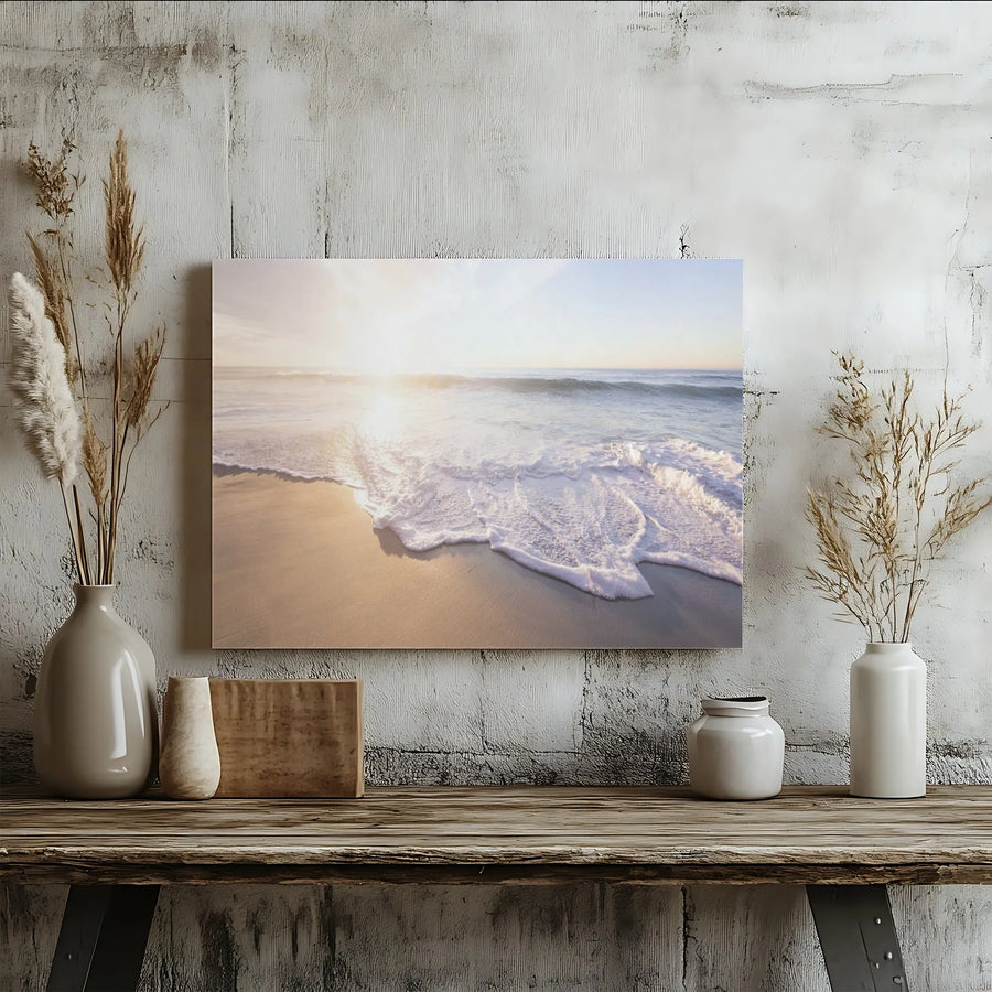 Ocean Sunrise Canvas Wall Art | Calm Seascape Photography | Gallery Wrapped Thick Canvas | Premium Home Decor Gift for Living Room