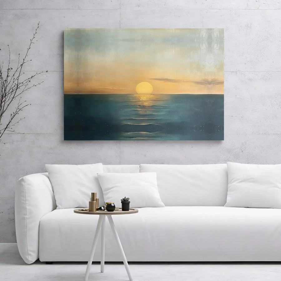 Golden Sunset Ocean Canvas Wall Art | Minimalist Seascape Horizon Print | Premium Gallery Wrap 1.25" Frame | Serene Coastal Home Decor Gift