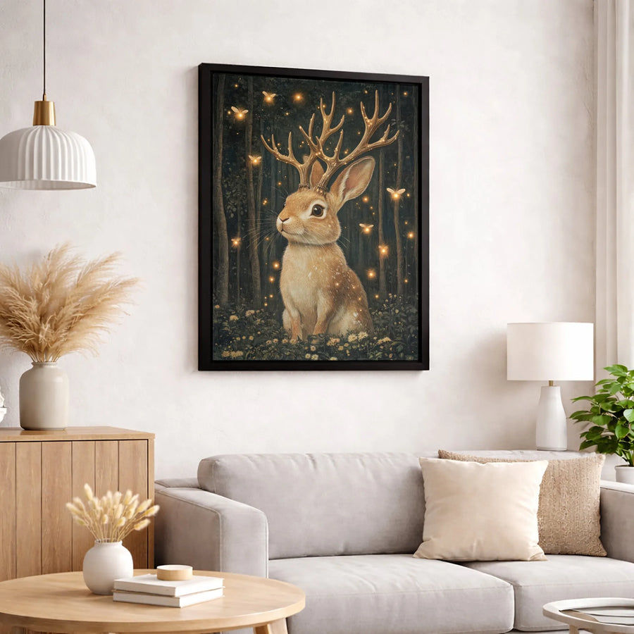 Whimsical Jackalope Wall Art | Enchanted Forest Rabbit With Antlers | Premium Gallery-Wrapped Canvas Print | Magical Nursery or Home Decor Gift