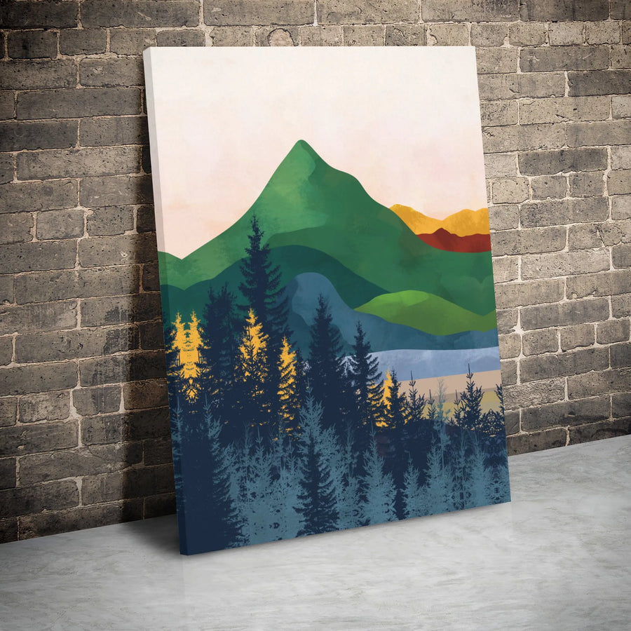 Abstract Mountain Landscape Canvas Print | Minimalist Forest Pine Trees Wall Art | 1.25 Inch Gallery Wrap | Modern Home Decor Gift