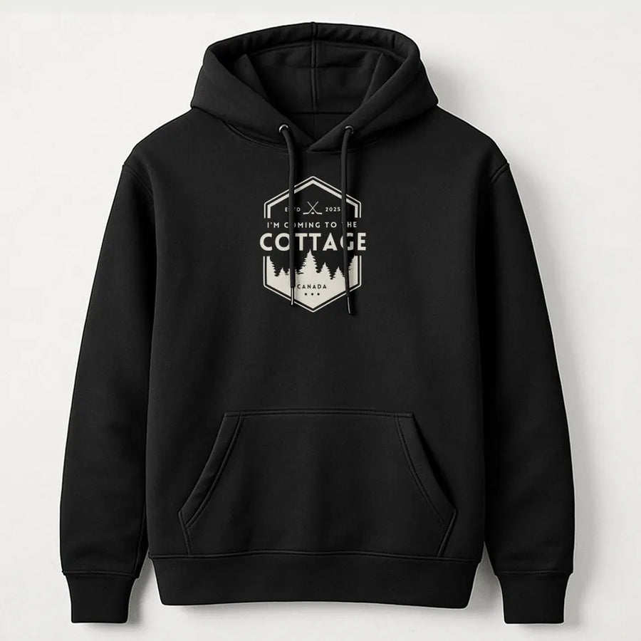 Cottage Life Hoodie | Canada Cabin Forest Graphic | Premium Cotton Blend | Gift for Canadian Nature Lovers and Outdoor Enthusiasts
