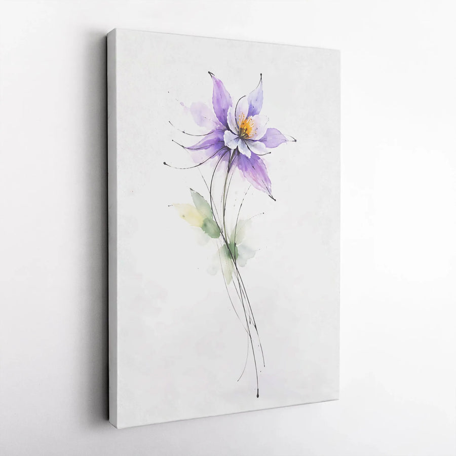 Watercolor Flower Canvas Print | Minimalist Purple Botanical Art | 1.25" Thick Gallery Wrap | Premium Home Decor Gift for Her