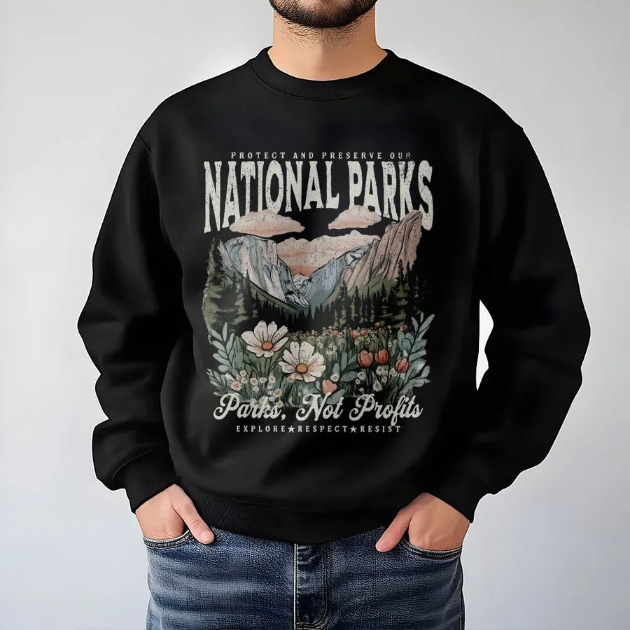 National Parks Sweatshirt | Vintage Mountain Wildflower Graphic | Premium Soft Cotton Tee | Gift for Hiker & Nature Lover