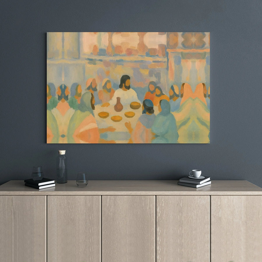 Last Supper Canvas Wall Art | Abstract Jesus and Disciples Fine Art Print | Premium 1.25” Gallery Wrap | Religious Home Decor Gift