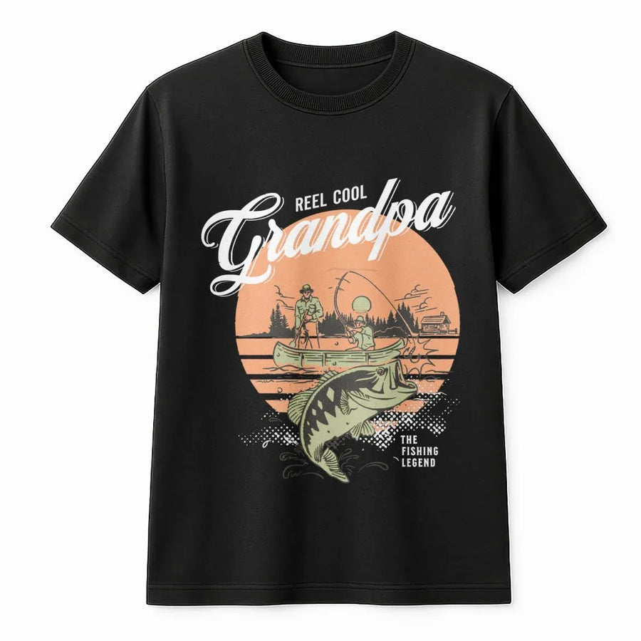 Reel Cool Grandpa T-Shirt | Retro Fishing Graphic Design | Premium Cotton Apparel | Best Gift for Fisherman Grandfather Birthday