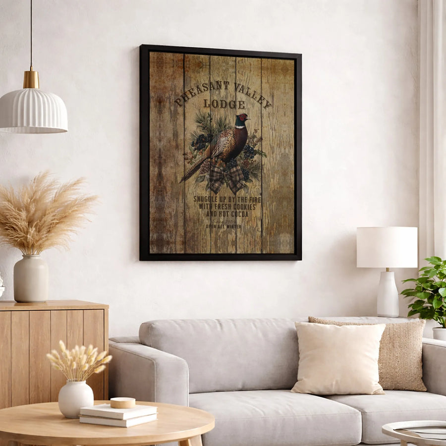 Pheasant Valley Lodge Canvas Wall Art | Rustic Wildlife Cabin Decor | Premium Fade-Resistant Print | Cozy Winter Home Gift