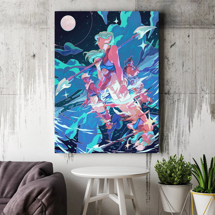 Anime Warrior Wall Art | Fantasy Female Spear Fighter Illustration | Premium Gallery Wrap Canvas | Gift for Manga Enthusiasts