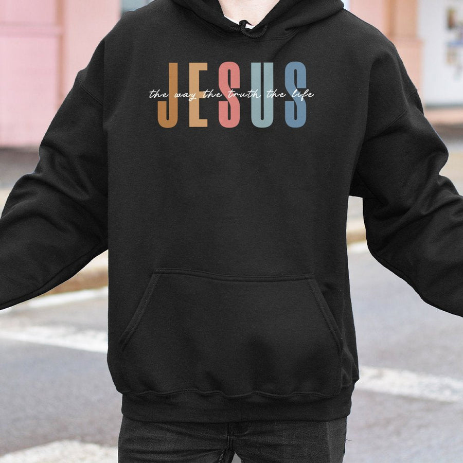 Jesus The Way The Truth The Life Hoodie | Retro Christian Graphic Pullover | Premium Cotton Blend | Faith-Based Religious Gift for Believers