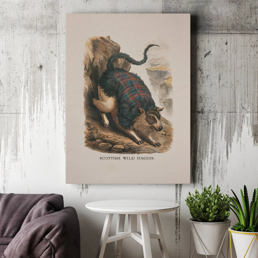 Scottish Wild Haggis Wall Art | Vintage Zoological Illustration Print | Premium Gallery Wrap Canvas | Unique Gift for Scotland Lovers