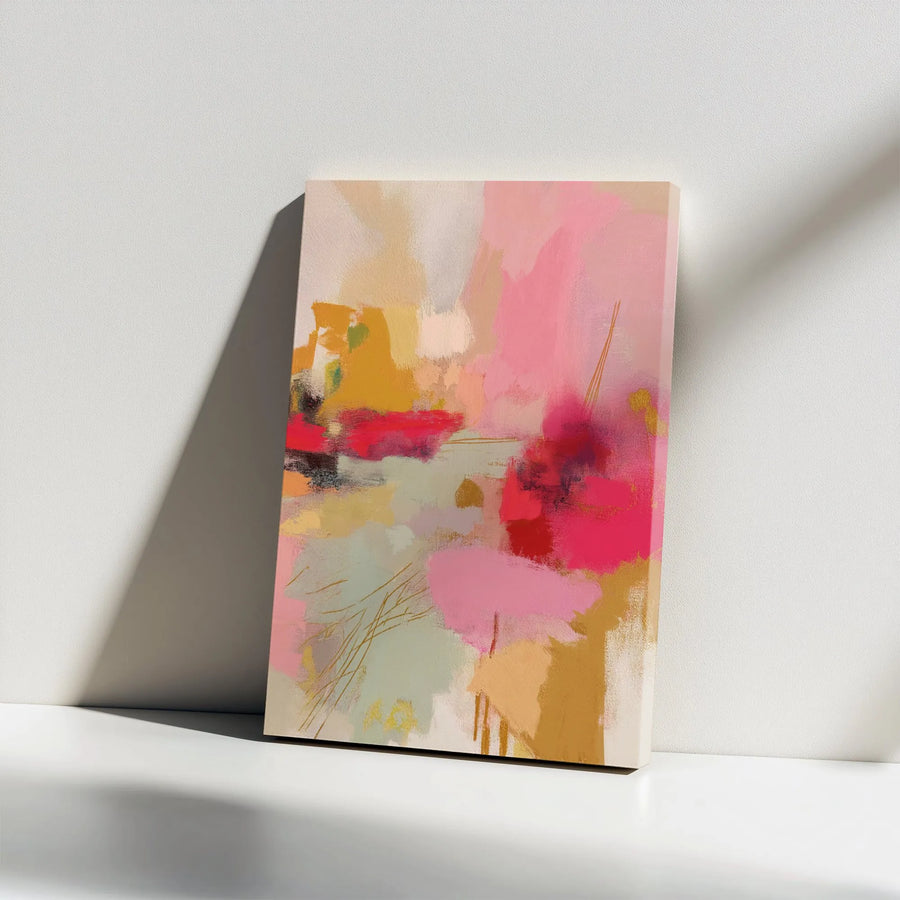 Abstract Pink And Gold Wall Art | Modern Brushstroke Canvas Print | Premium Gallery Wrap Decor | Contemporary Home Office Living Room Gift
