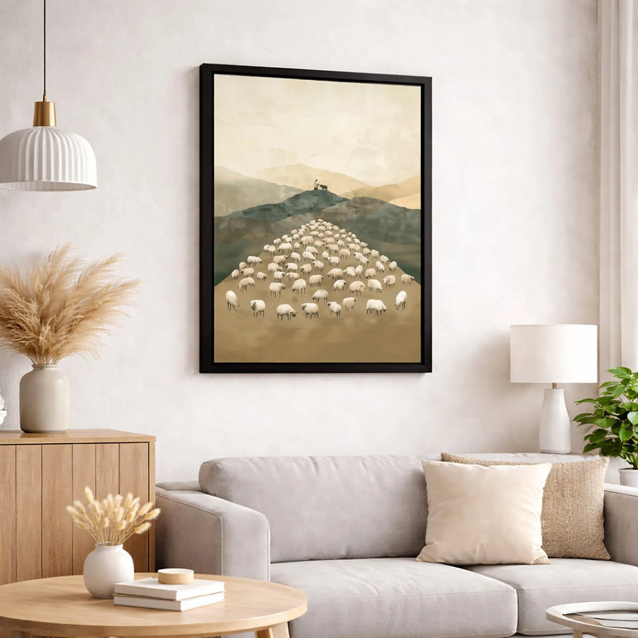 Good Shepherd Wall Art | Jesus and Flock of Sheep Canvas Print | Premium Religious Home Decor | Minimalist Christian Gift for Faith Homes