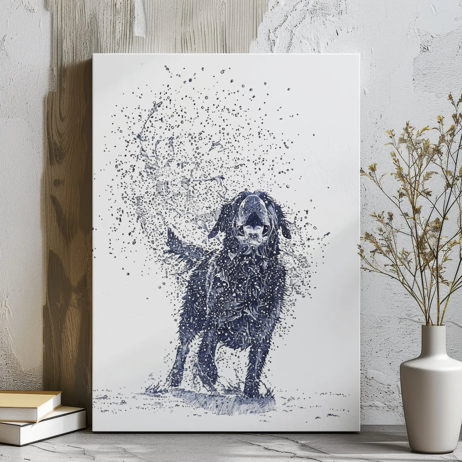 Shaking Dog Canvas Art | Splash Water Sketch Portrait | Premium Gallery Wrapped Decor | Gift for Dog Lovers and Pet Owners