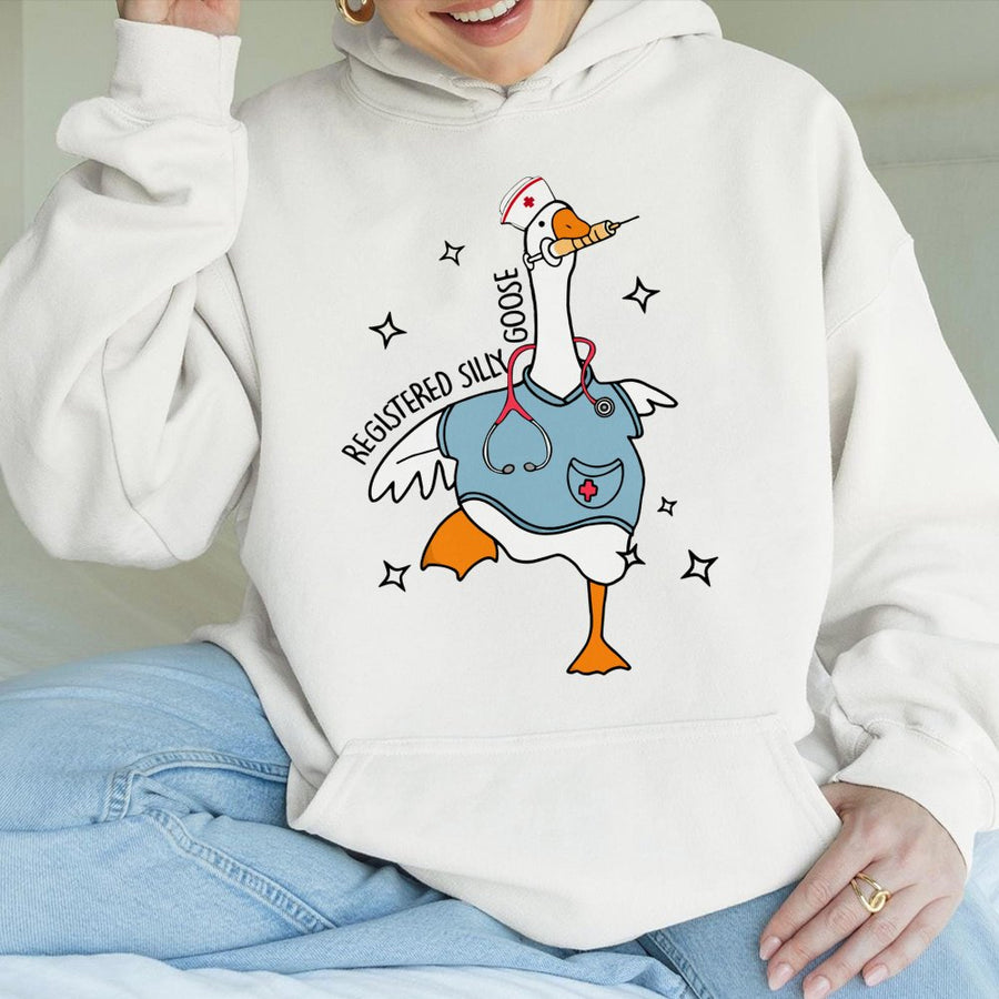 Nurse Silly Goose Hoodie | Funny Registered Nurse Graphic Sweatshirt | Cotton-Blend Premium Quality | Cute Nursing Student Graduation Gift