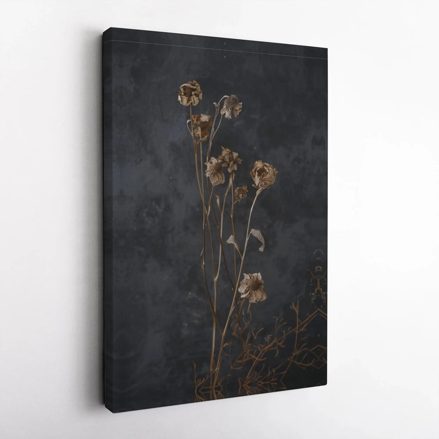 Dried Botanical Canvas Art | Dark Moody Floral Photography | Premium Gallery Wrapped Canvas | Modern Minimalist Wall Decor Gift