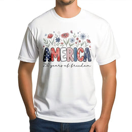 America 250th Anniversary T-Shirt | Patriotic Floral American Flag Graphic | Premium Cotton Blend | Commemorative 4th of July Gift for Patriots
