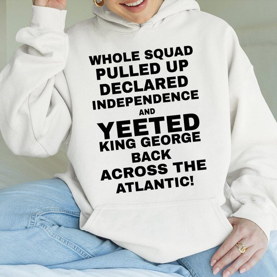 American History Meme Hoodie | Yeeted King George Graphic | Premium Cotton Blend Pullover | Funny Fourth of July Patriotic Gift for History Buffs