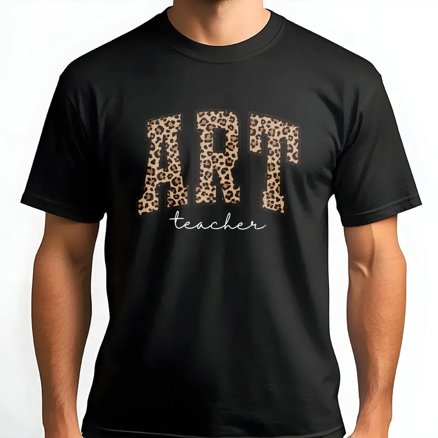 Art Teacher T-Shirt | Leopard Print Varsity Design | Premium Cotton Blend | Art Teacher Appreciation Gift