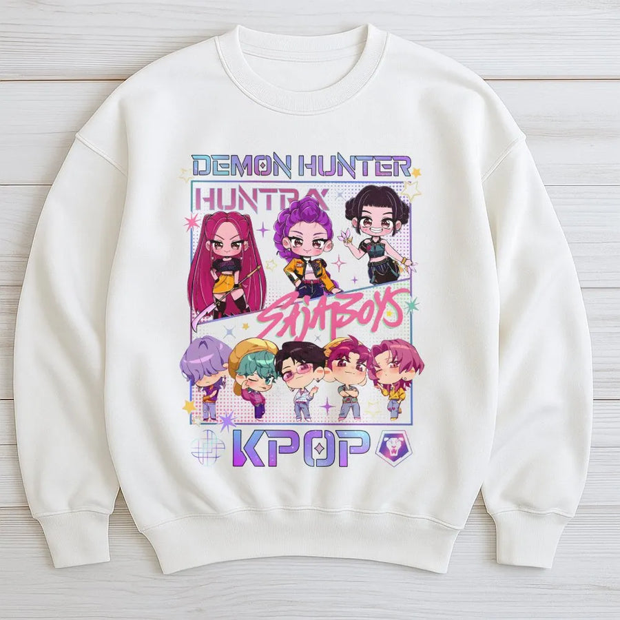Kpop Anime Sweatshirt | Demon Hunter Manga Graphic Design | Premium Cotton Blend Unisex Pullover | Gift for K-Pop Fans and Otaku