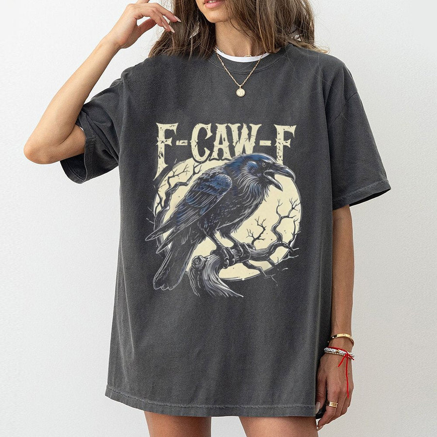 Raven T-Shirt | Gothic Crow Pun F-Caw-F Graphic | Premium Soft Cotton Tee | Funny Bird Lover Gift for Men and Women