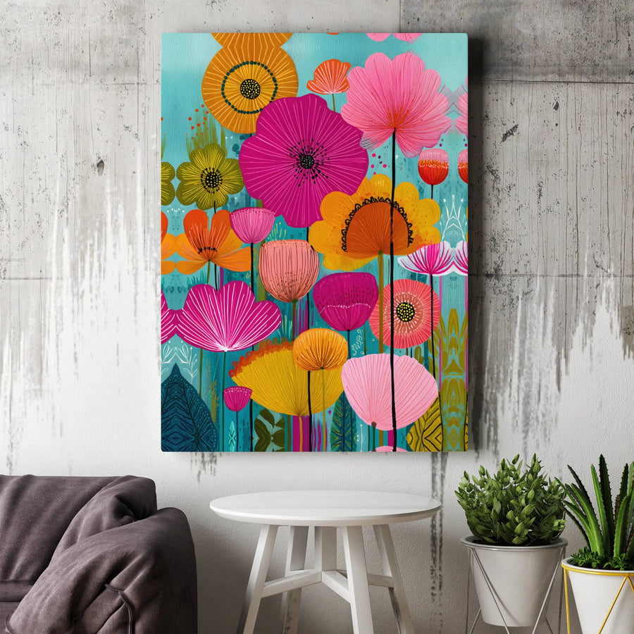 Vibrant Abstract Floral Canvas Print | Colorful Wildflower Garden Art | Premium Gallery-Wrapped 1.25" Frame | Modern Home Decor Gift