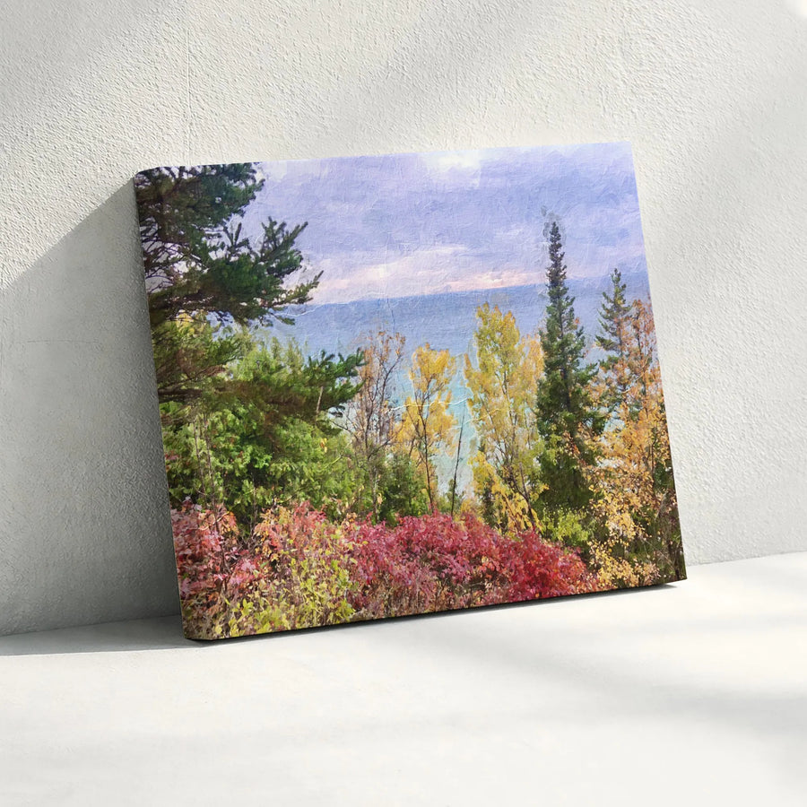 Autumn Forest Canvas Wall Art | Impressionist Fall Foliage Painting | Premium Gallery Wrapped Canvas | Rustic Home & Office Decor Gift