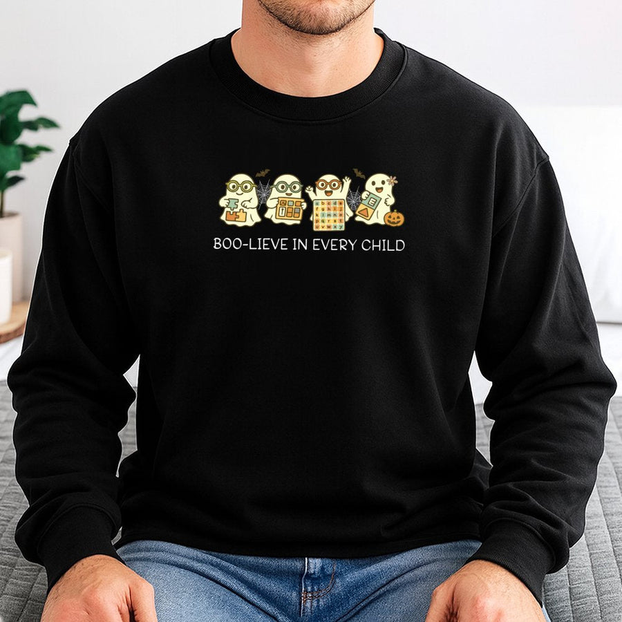 Special Education Teacher Sweatshirt | Boo-Lieve In Every Child Halloween Design | Premium Cotton Blend | Gift For SPED Teachers & Inclusive Educators
