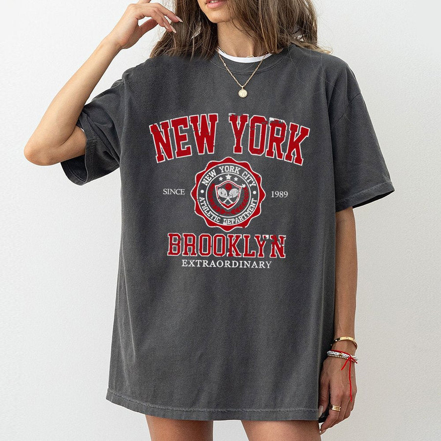 New York Brooklyn T-Shirt | Distressed Athletic Department Graphic | 100% Cotton Premium Tee | Vintage Style NYC Souvenir Gift For Men And Women