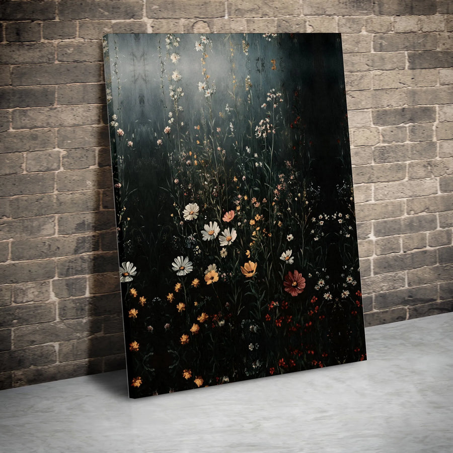 Wildflower Canvas Wall Art | Moody Dark Botanical Painting Print | Premium Gallery Wrapped Canvas | Cottagecore Decor Gift for Nature Lover