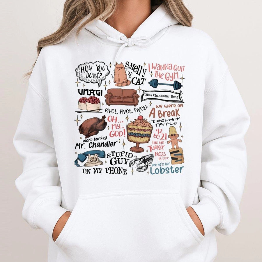 90s TV Sitcom Quote Hoodie | Iconic Thanksgiving Moments Graphic Sweatshirt | Premium Cotton Blend Pullover | Funny Fan Gift for Her & Him