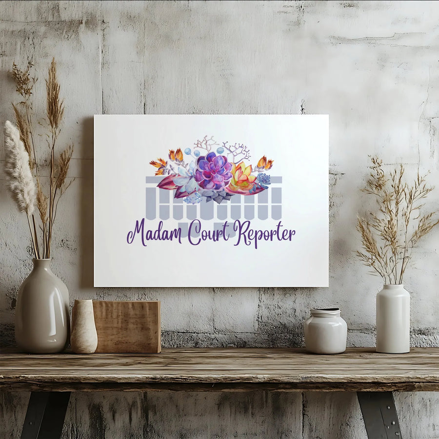Madam Court Reporter Canvas Wall Art | Watercolor Succulent Steno Machine Design | 1.25-Inch Premium Gallery Wrap | Perfect Graduation Gift for Stenographer