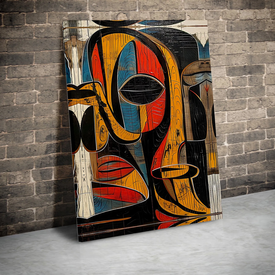 Abstract Cubist Face Canvas Art | Modern Wood Texture Portrait | Premium Fade-Resistant Wall Decor | Unique Gift for Art Lovers