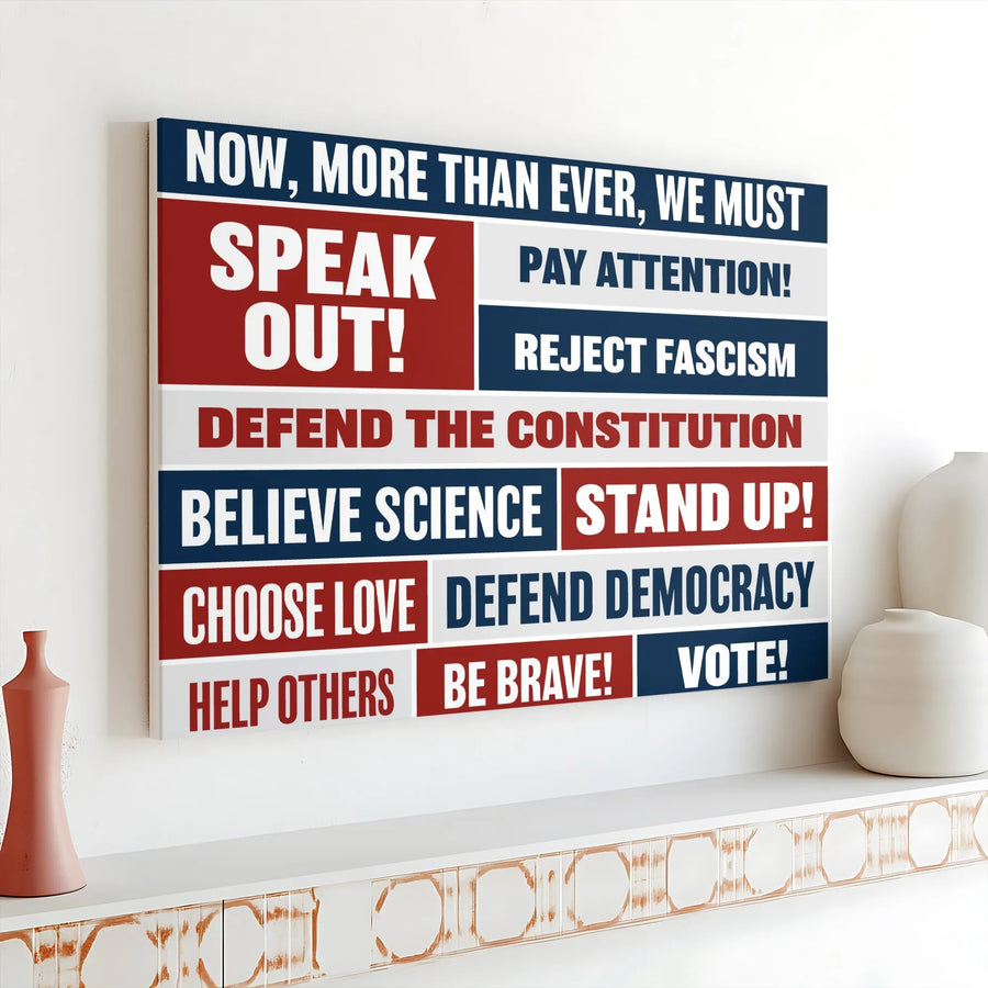Defend Democracy Wall Art | Patriotic Quote Canvas Print | Premium Gallery Wrap Decor | Activist Gift for Home Office