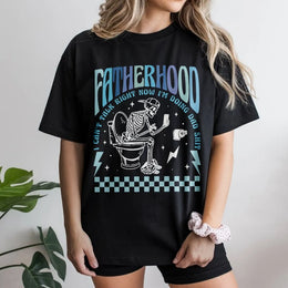 Fatherhood T-Shirt | Funny Skeleton Doing Dad Shit Graphic | Soft Premium Cotton Tee | Unique Gift for New Dad or Birthday Present