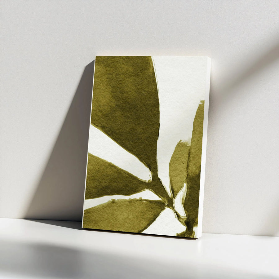 Abstract Olive Leaf Vertical Canvas | Minimalist Botanical Watercolor Art | Premium Thick Gallery Wrapped Print | Modern Living Room Wall Decor