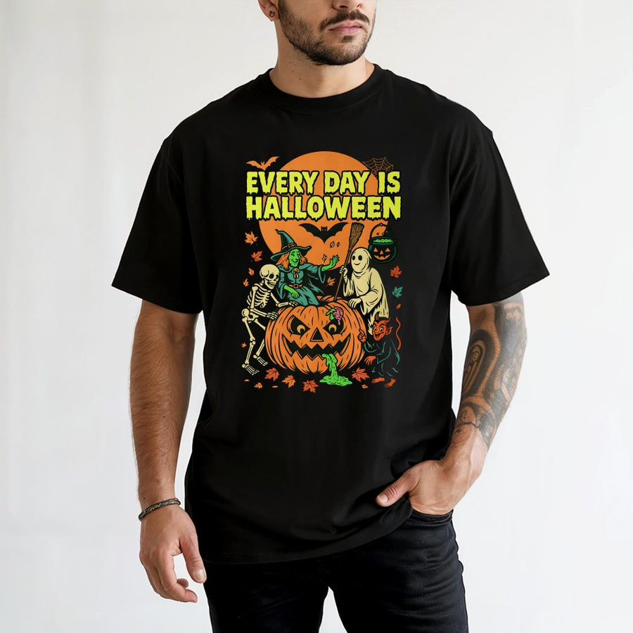 Every Day Is Halloween T-Shirt | Retro Spooky Pumpkin & Witch Graphic | 100% Cotton Premium Tee | Unique Halloween Gift For Horror Fans