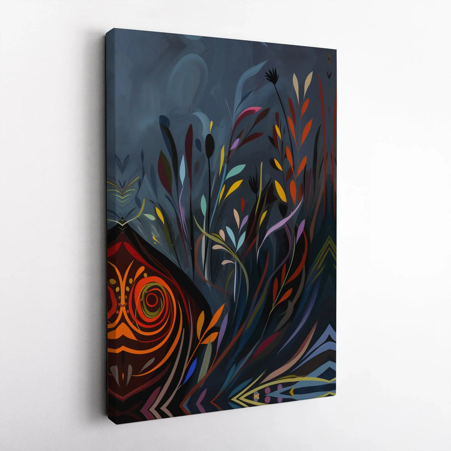 Abstract Botanical Wall Art | Vibrant Night Garden Canvas Print | Premium Gallery Wrap | Modern Living Room Decor Gift