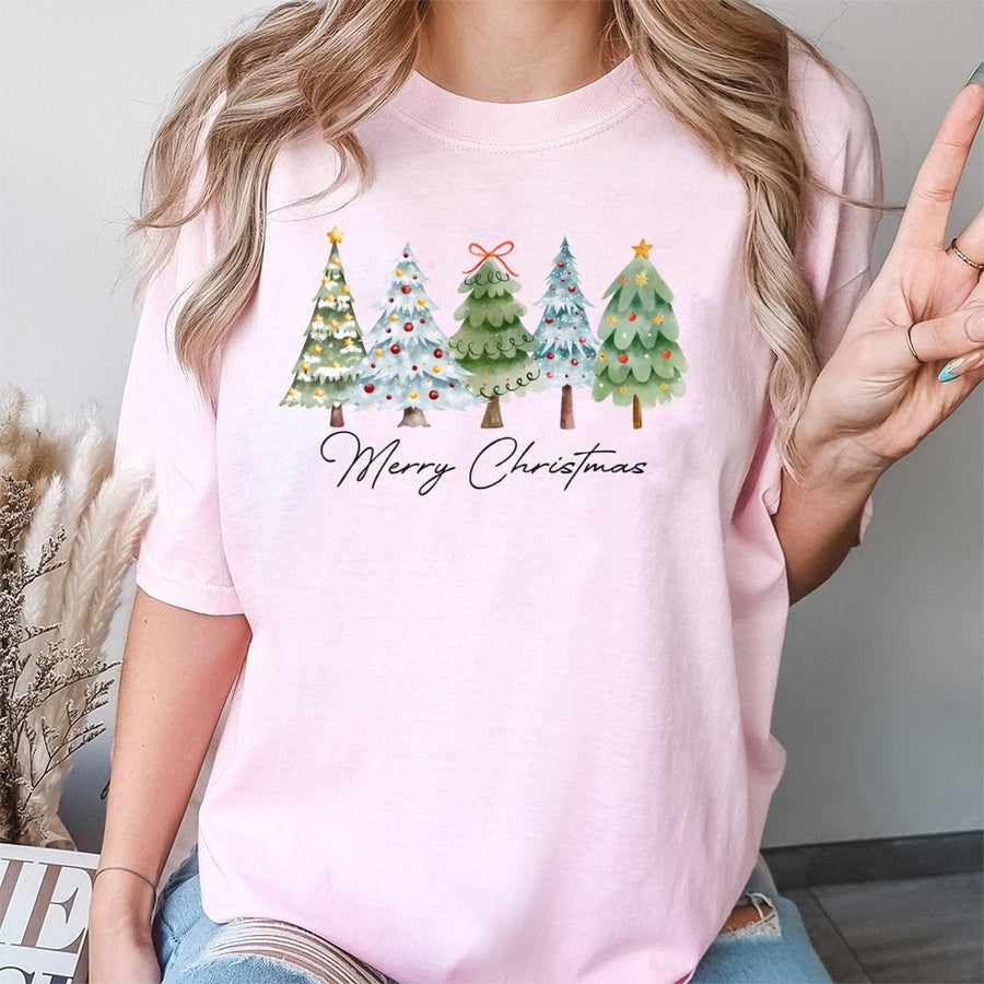 Christmas Tree T-Shirt | Watercolor Festive Holiday Graphic | 100% Cotton Premium Tee | Unisex Merry Christmas Gift for Family