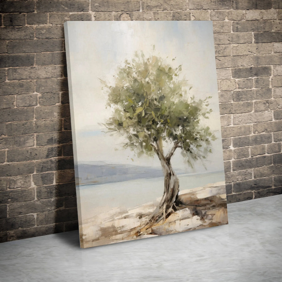 Olive Tree Canvas Wall Art | Impressionist Coastal Landscape Painting | Premium Thick Gallery Wrap | Modern Farmhouse Living Room Decor Gift