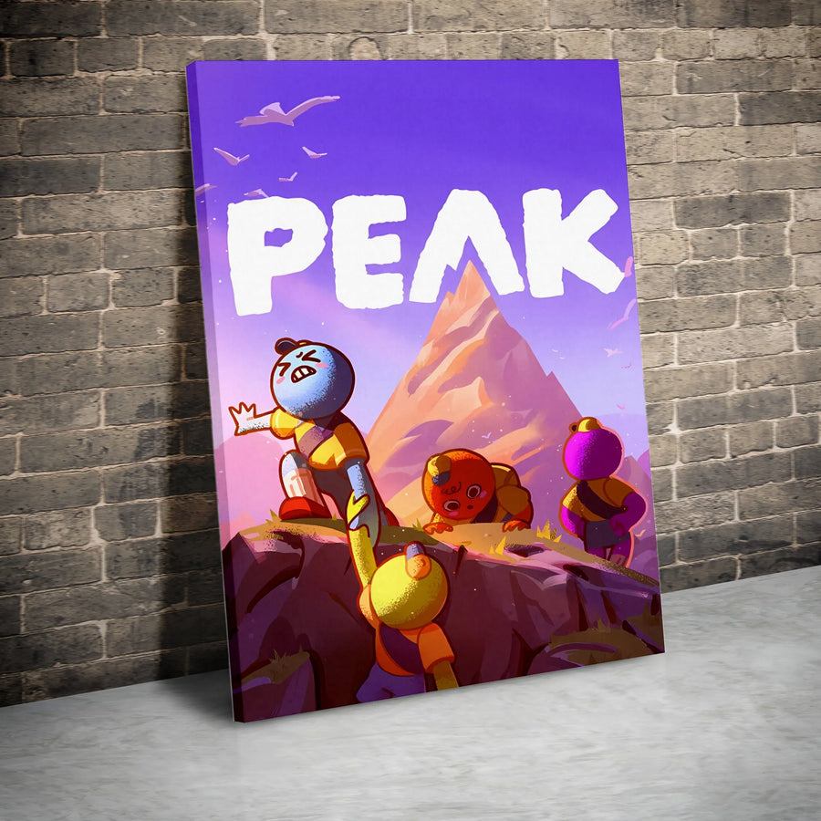 Peak Mountain Climbing Canvas | Colorful Cartoon Adventure Wall Art | Premium Gallery-Wrapped Print | Motivational Office Decor Gift
