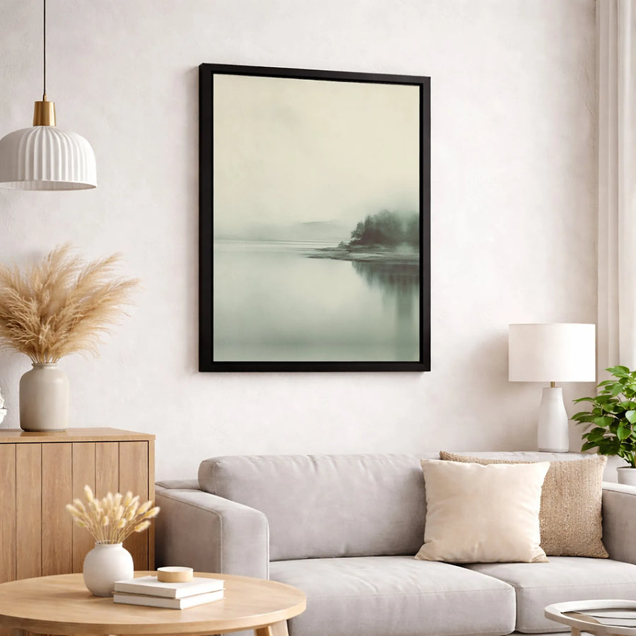 Foggy Lake Canvas Print | Minimalist Forest Landscape Wall Art | Gallery Wrapped Premium Quality | Serene Home Office Decor