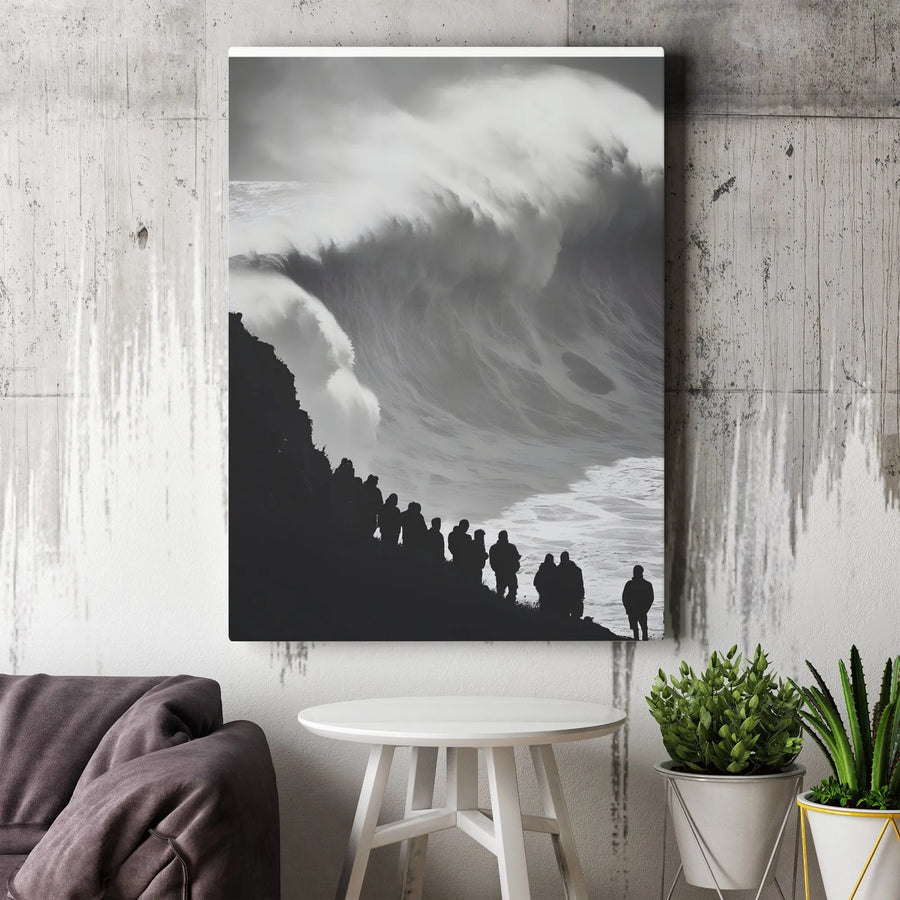 Giant Ocean Wave Wall Art | Black and White Seascape Photography | 1.25-Inch Gallery-Wrapped Canvas | Minimalist Home and Office Decor Gift