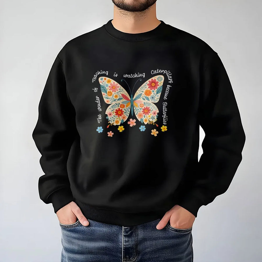 Teacher Butterfly Sweatshirt | Floral Watercolor Graphic with Inspirational Quote | Premium Comfort Colors Cotton | Back to School Gift for Educator