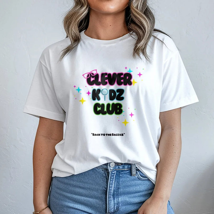Clever Kidz Club T-Shirt | Retro 90s Graphic Pullover | Soft Cotton Blend | Unisex Gift for Teachers & 90s Fans