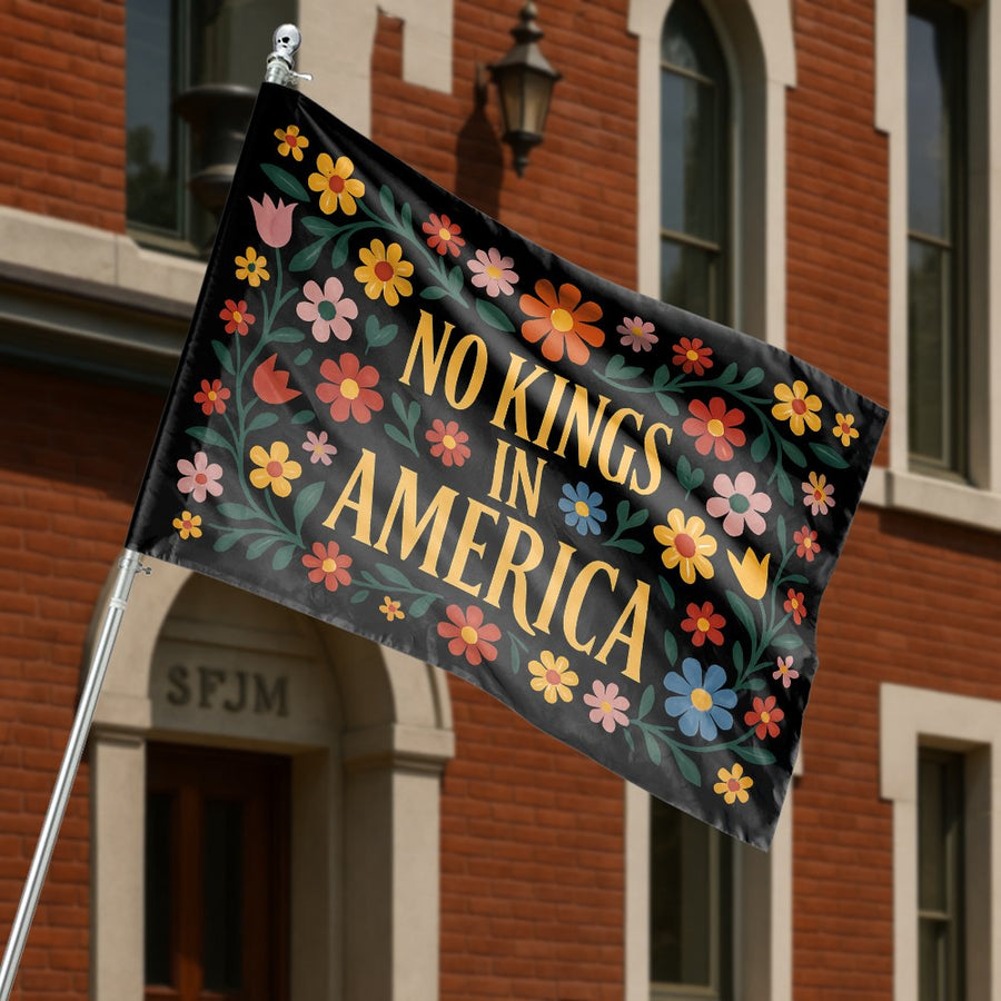 No Kings In America House Flag | Patriotic Folk Art Floral Garden Banner | Weather-Resistant Premium Polyester | Independence Day Yard Decor Gift