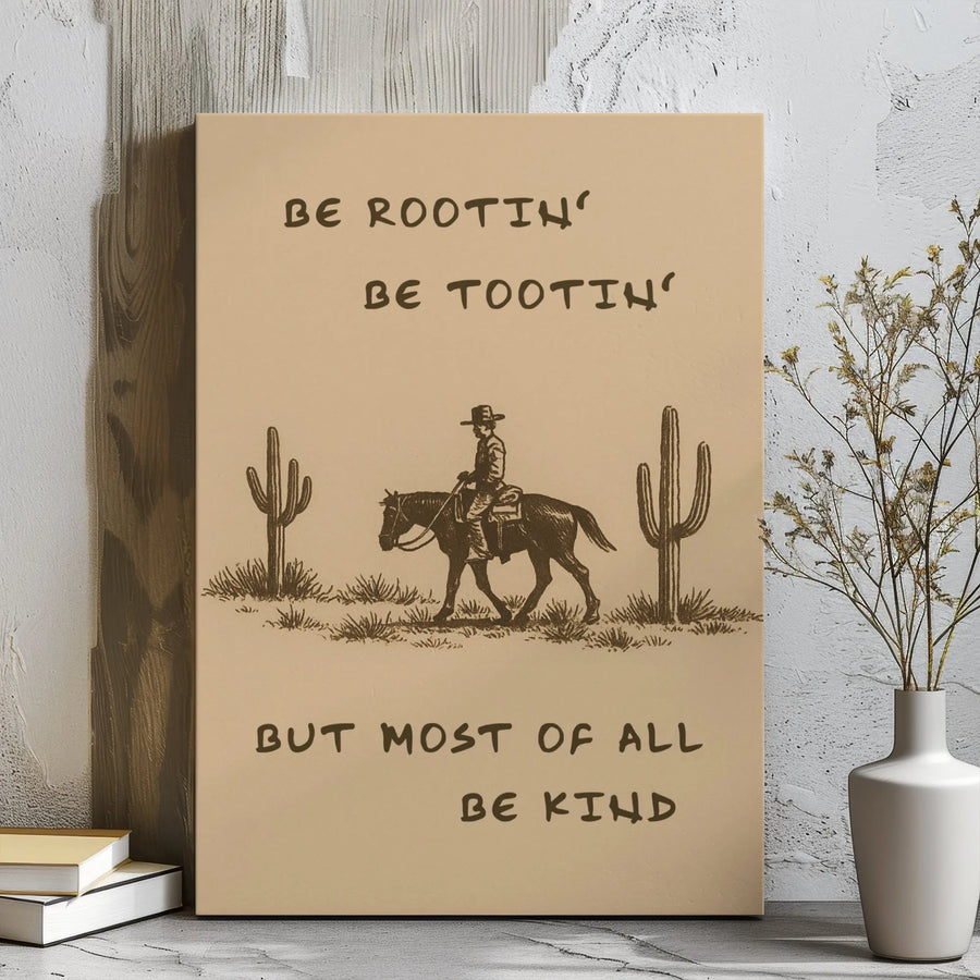 Western Wall Art | Be Rootin' Be Tootin' Be Kind Quote | Gallery Wrapped Canvas Print | Rustic Cowboy Nursery or Office Gift