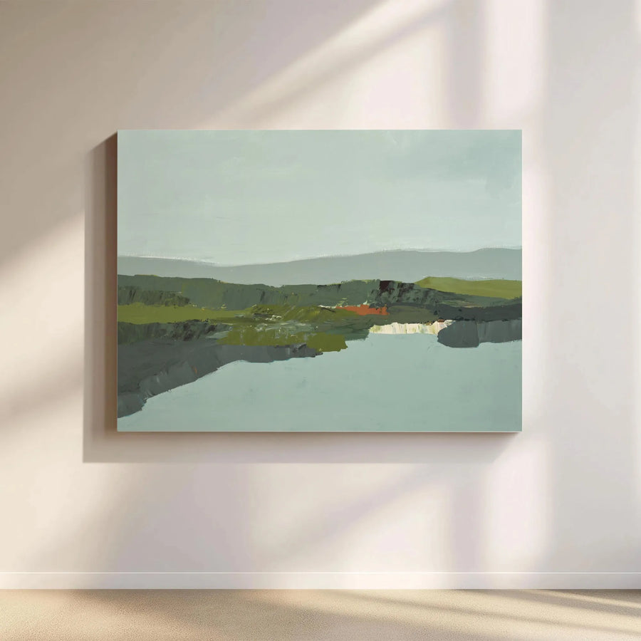 Abstract Landscape Horizontal Canvas | Minimalist Sage Green Nature Wall Art Print | Premium 1.25 Inch Thick Gallery Wrap | Modern Office & Living Room Decor Gift