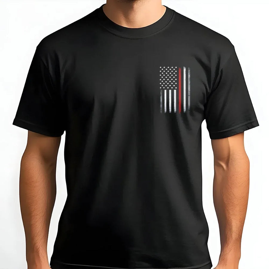 Thin Red Line Firefighter T-Shirt | Distressed American Flag Graphic | Premium Cotton Tee | Patriotic Gift for Firemen & First Responders