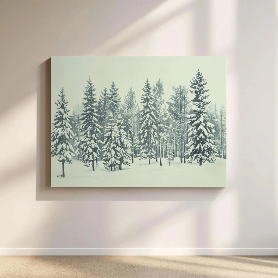 Winter Pine Forest Canvas Wall Art | Snowy Woodland Tree Print | 1.25 Inch Gallery Wrap Premium Decor | Nature Landscape Gift For Home Office