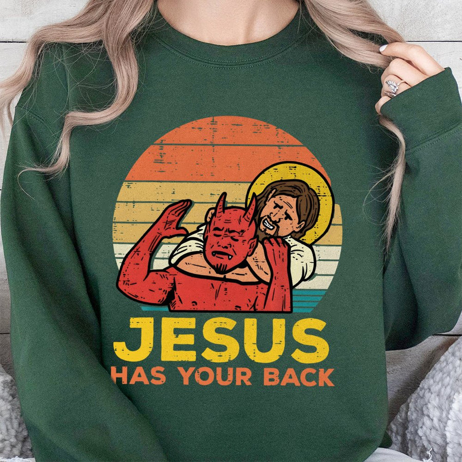 Jesus Has Your Back Sweatshirt | Retro Jiu Jitsu Christian Graphic | Premium Cotton Blend | Gift for Believers and Athletes