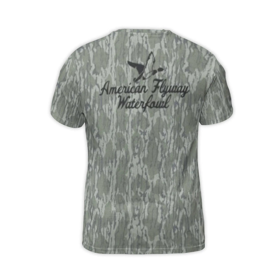 American Flyway Waterfowl T-Shirt | Realistic Duck Hunting Camo Print | Premium Soft Stretch Jersey | Gift for Outdoorsmen and Hunters